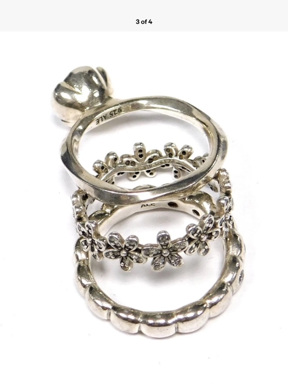 Pandora Silver Flower Ring with White Pearl - Picture 3 of 3